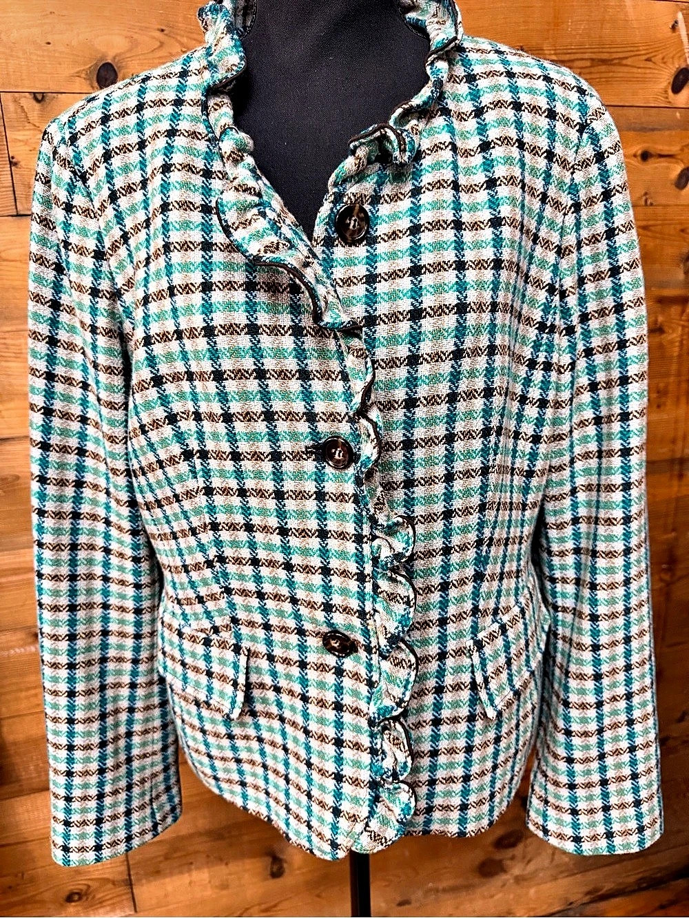 Talbots Plaid Wool Blazer in Green & Brown